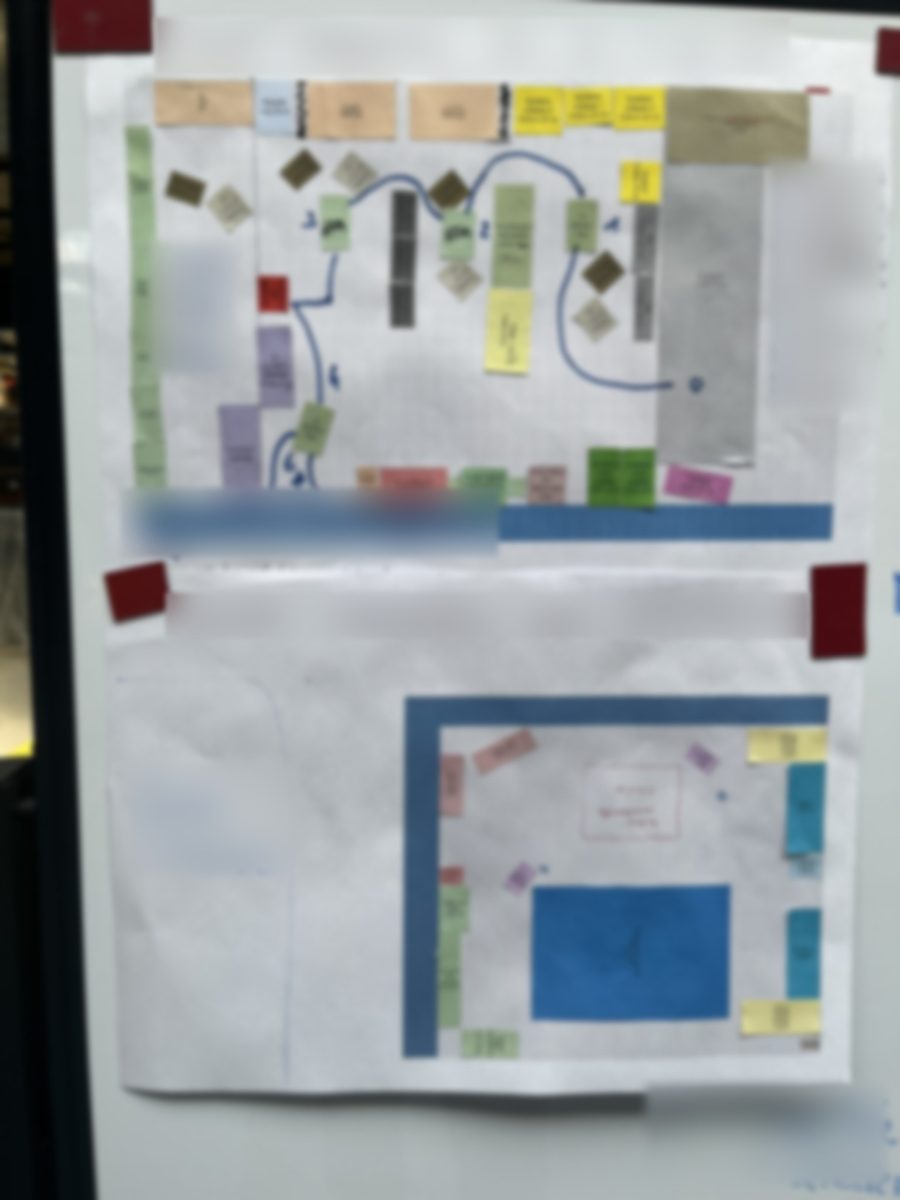 Plans d'implantation affichés sur un tableau, avec leurs gabarits colorés
