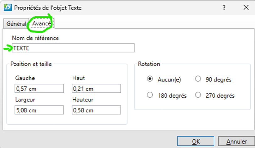 Boîte de dialogue pour modifier le nom du champ. Attention à garder un nom de champ attaché